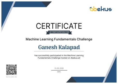 Abekus Machine Learning Fundamentals Challenge Certificate
