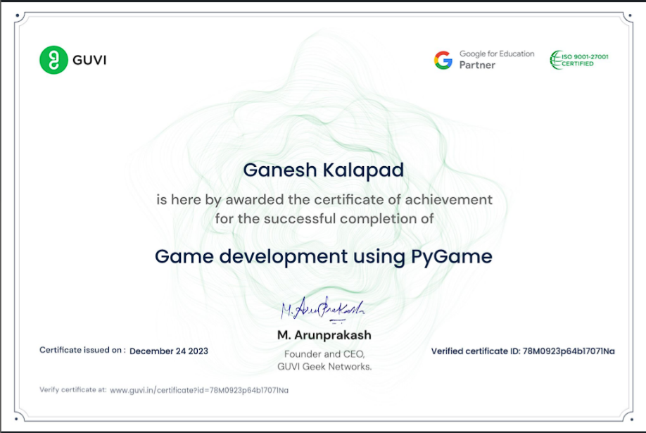 Game development using PyGame