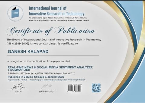 IJIRT Certificate of Publication - Ganesh Kalapad