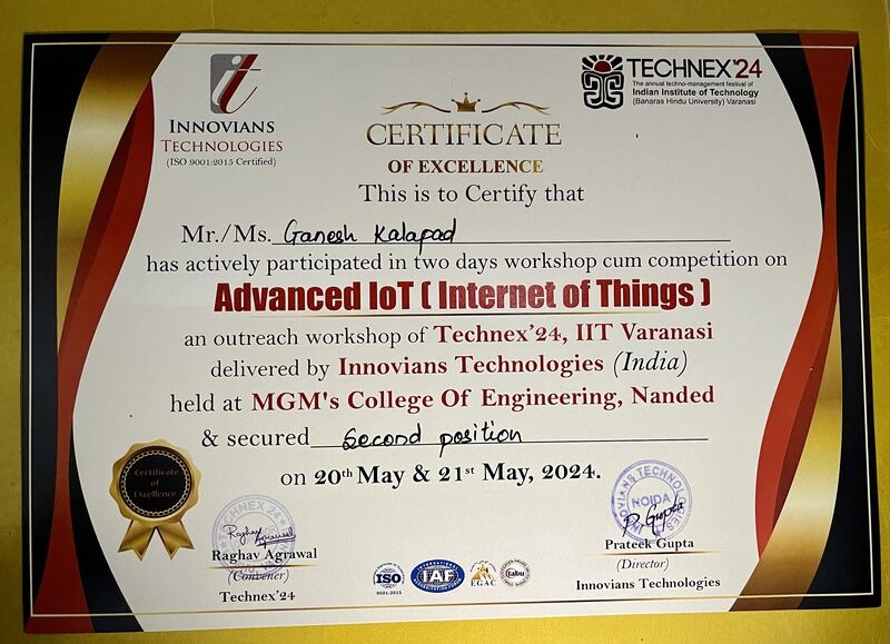 Advanced IoT Certificate - IIT Varanasi Technex'24