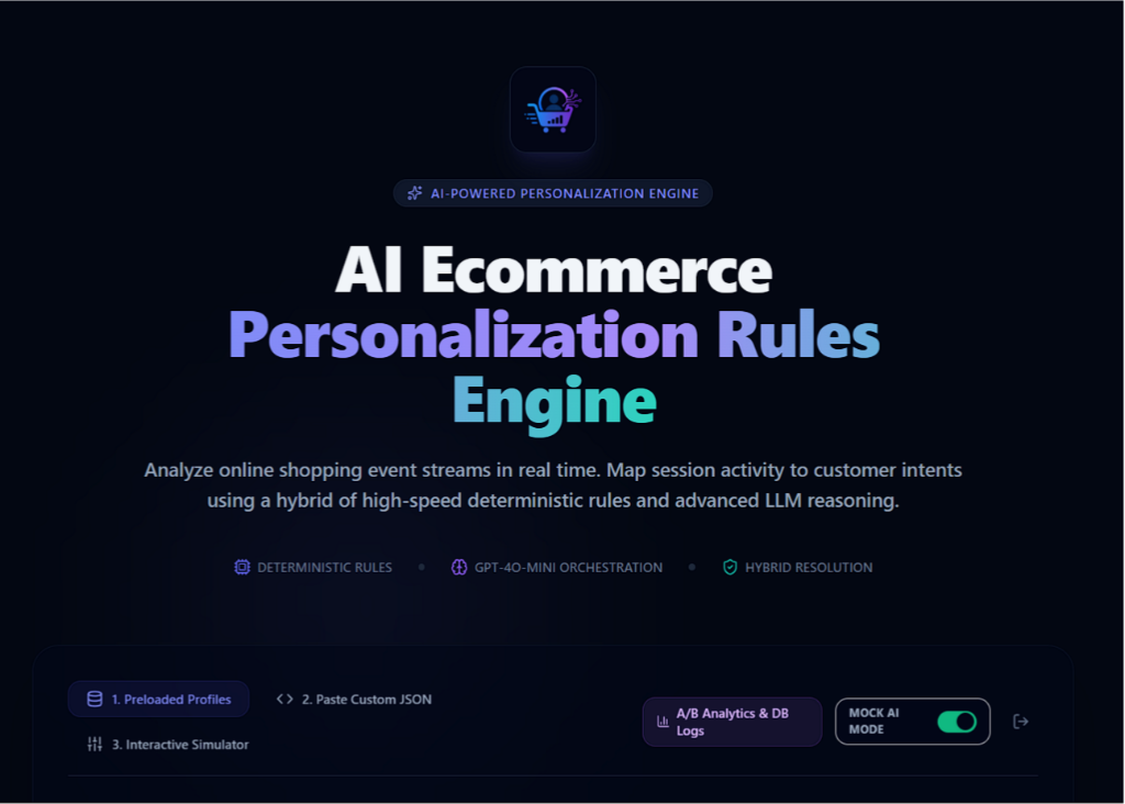 AI Ecommerce Personalization Rules Engine — Live Demo Screenshot